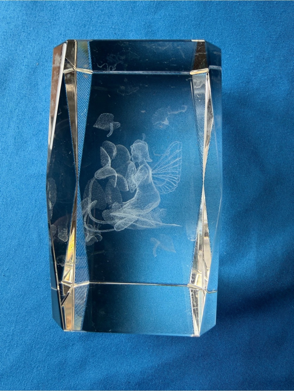 Vintage Crystal  Laser Etched Fairy Paperweight
